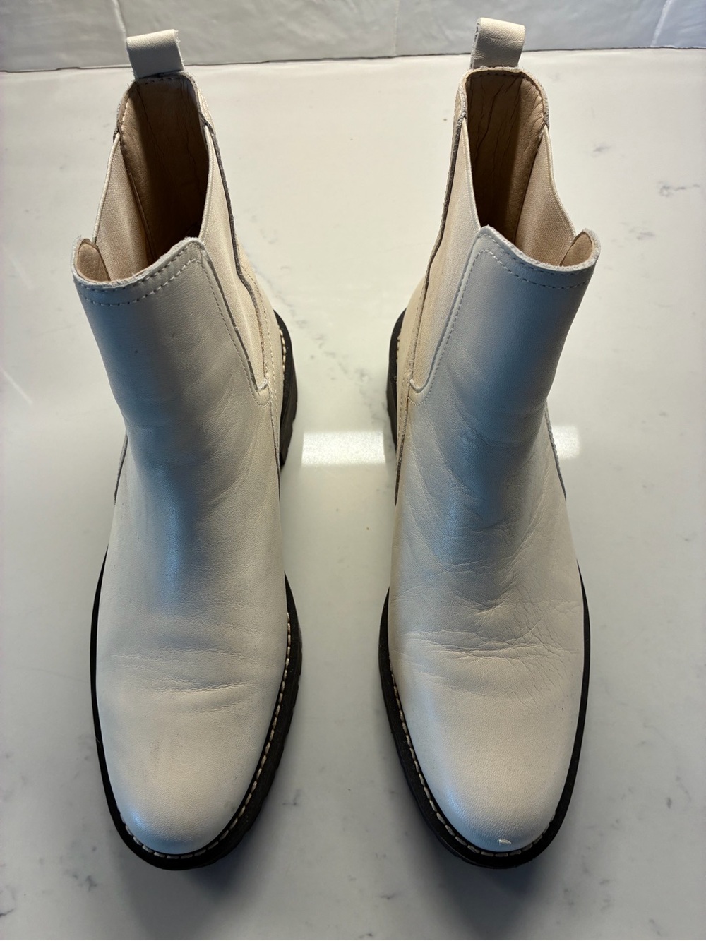 Sam Edelman White Chelsea Ankle Boots with Black Sole